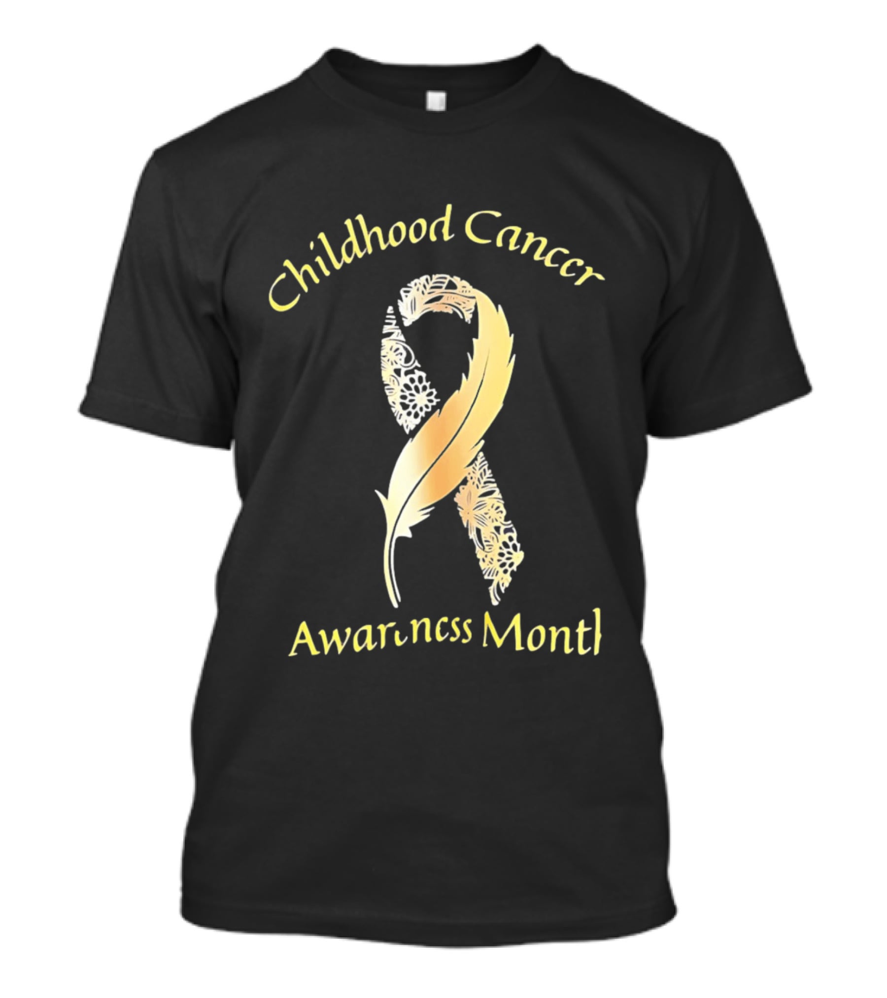 Childhood Cancer Awareness Month Gold Floral Ribbon T-Shirt