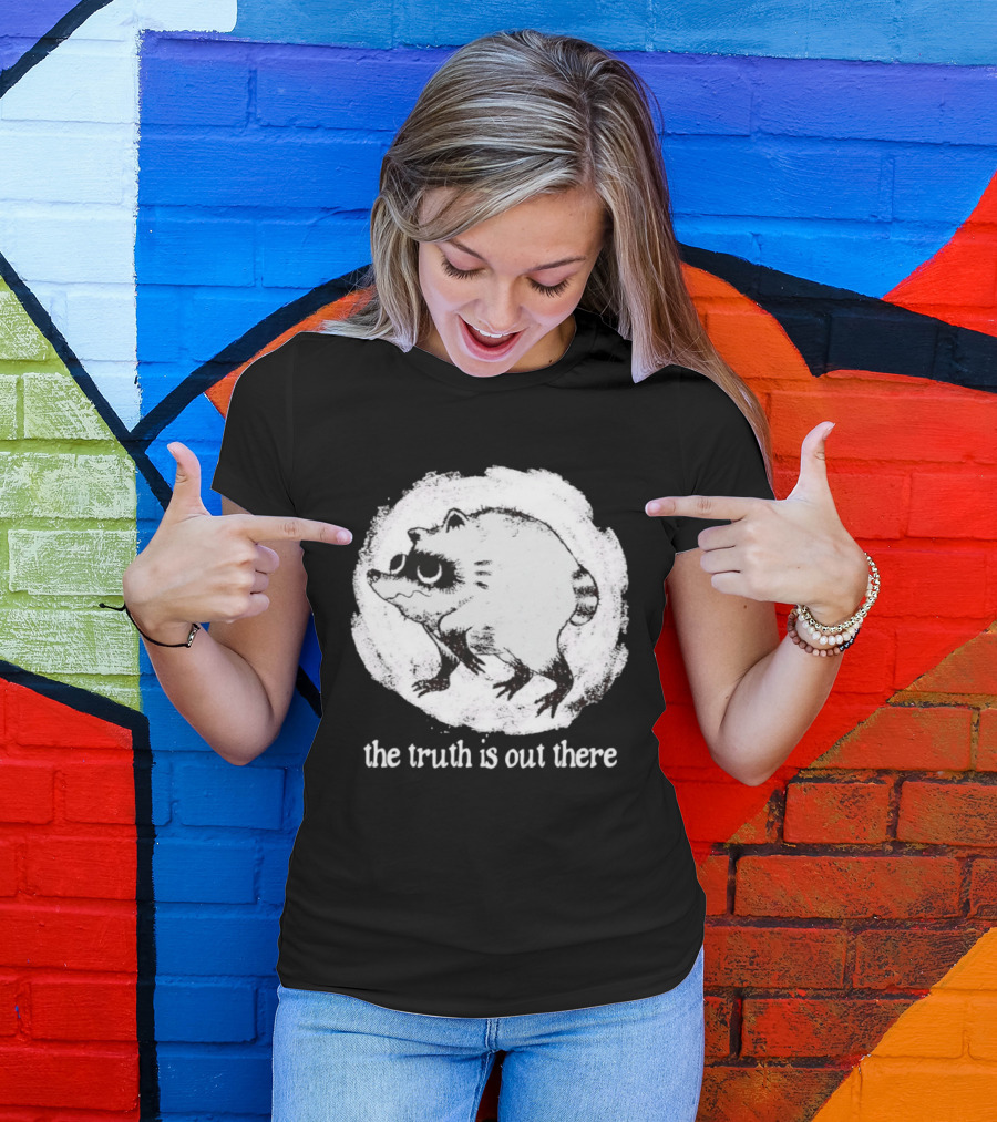 Jimothy The Raccoon The Truth Is Out There Black And White Sketch T-Shirt