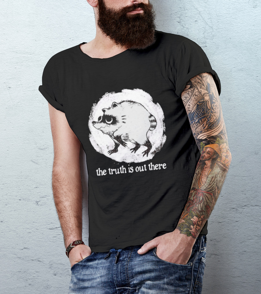 Jimothy The Raccoon The Truth Is Out There Black And White Sketch T-Shirt