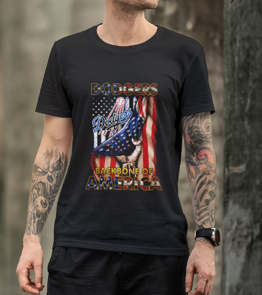 Dodgers Backbone Of America Baseball And Flag T-Shirt