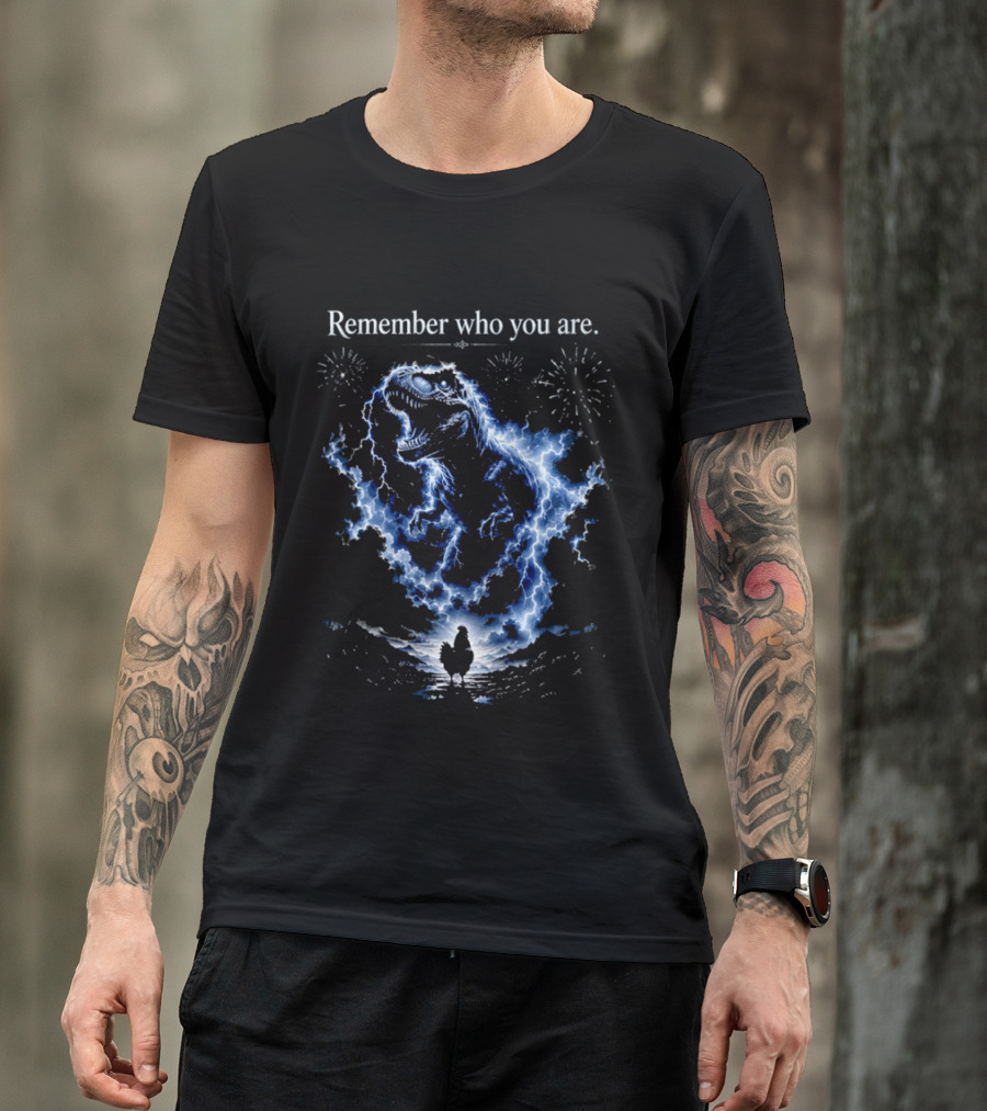 T Rex Chicken Evolution Remember Who You Are Lightning Fireworks T-Shirt