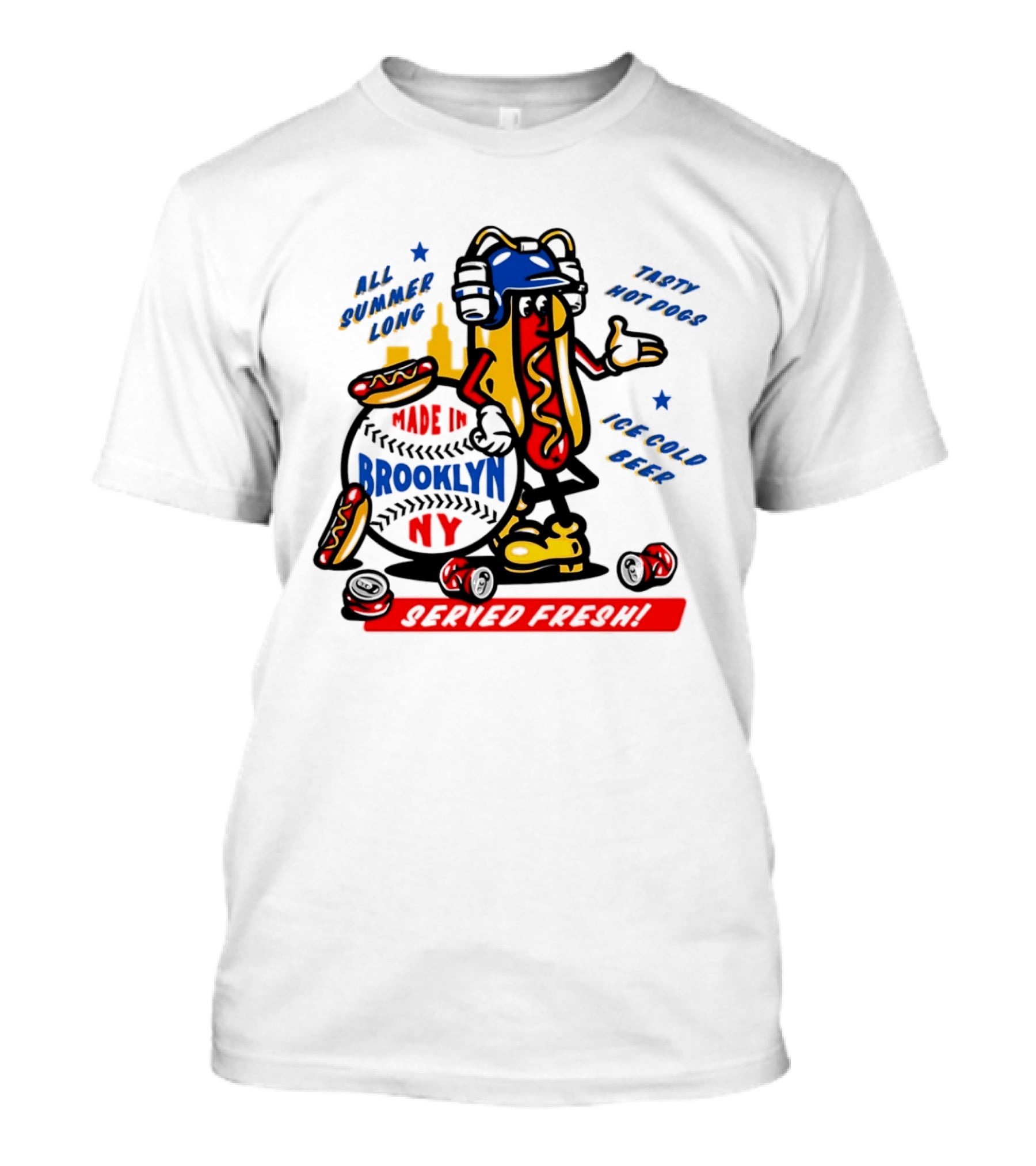 Made In Brooklyn NY Hot Dog With Ketchup All Summer Long Play Ball T-Shirt