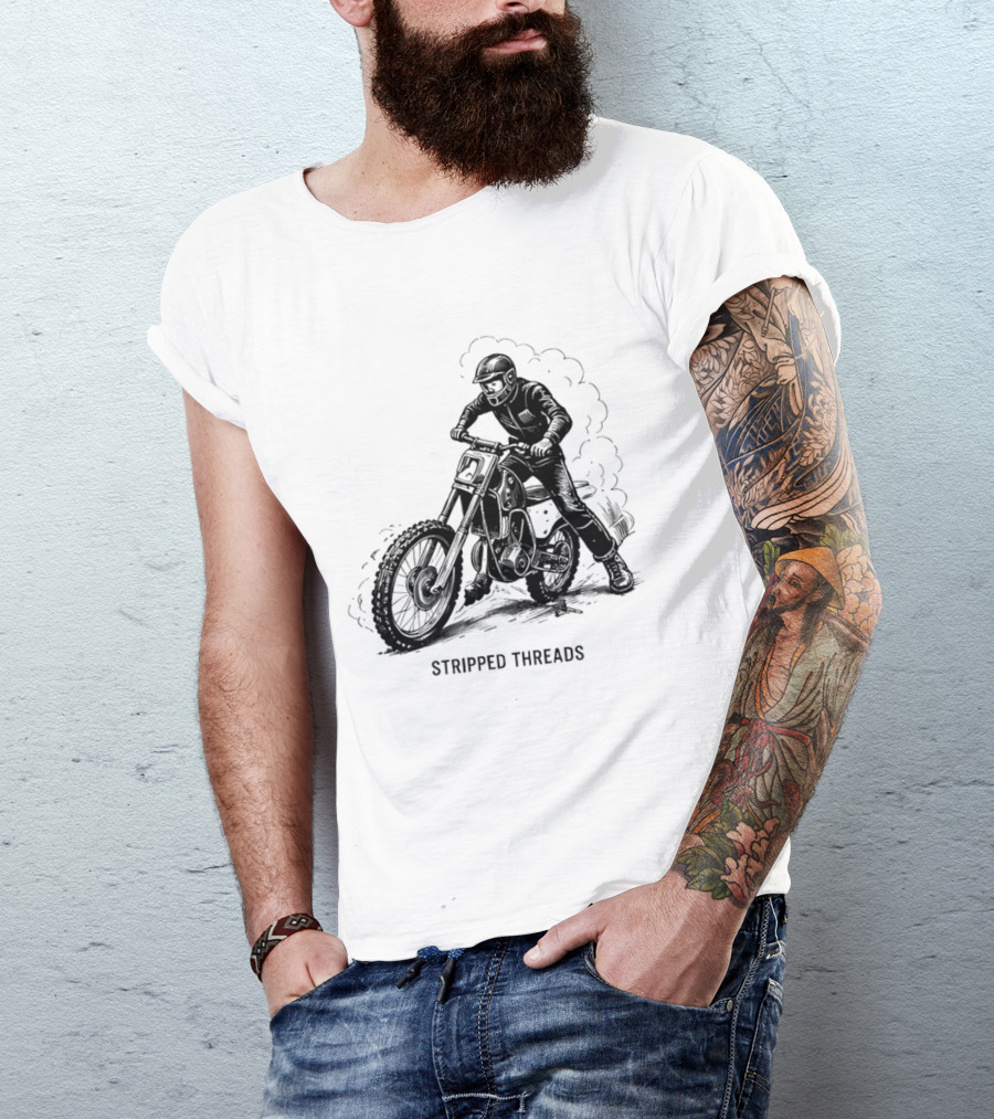 Stripped Threads Dirt Bike Rider Vintage Motocross T-Shirt