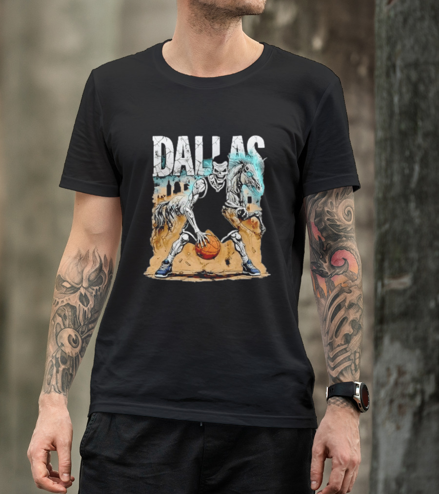 Undead Basketball Player Dribbling Skeleton Horse DALLAS T-Shirt