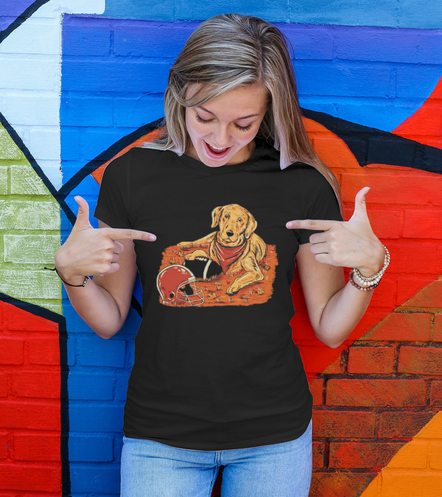 Labrador Retriever Fall Football Scene With Maroon Helmet T-Shirt