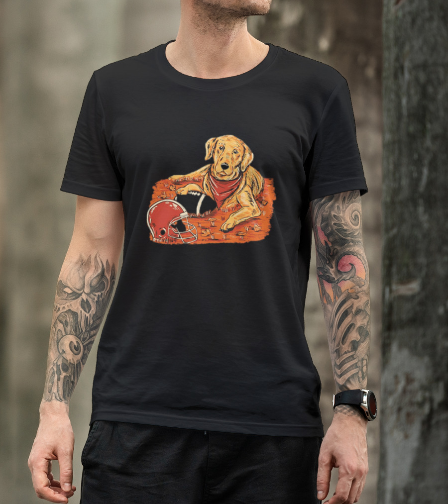 Labrador Retriever Fall Football Scene With Maroon Helmet T-Shirt