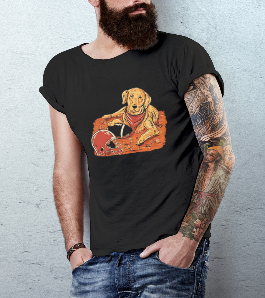 Labrador Retriever Fall Football Scene With Maroon Helmet T-Shirt