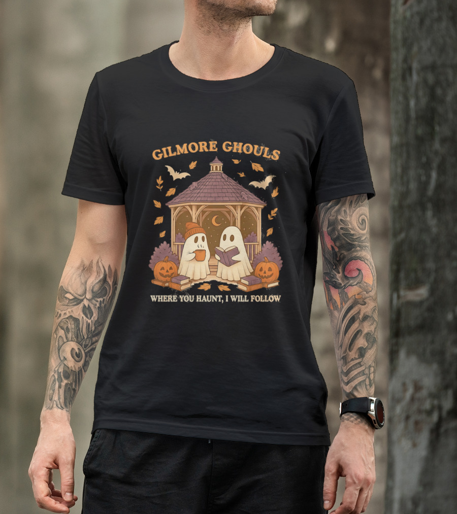 Gilmore Ghouls Where You Haunt I Will Follow Gilmore Girls Halloween Pumpkins Ghosts Cozy Scene T-Shirt