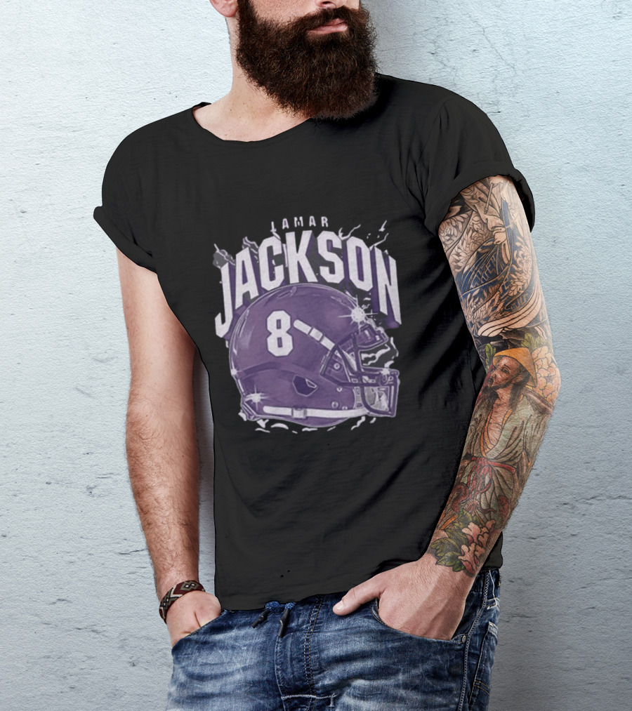 Lamar Jackson 8 Purple Helmet Baltimore Ravens T-Shirt