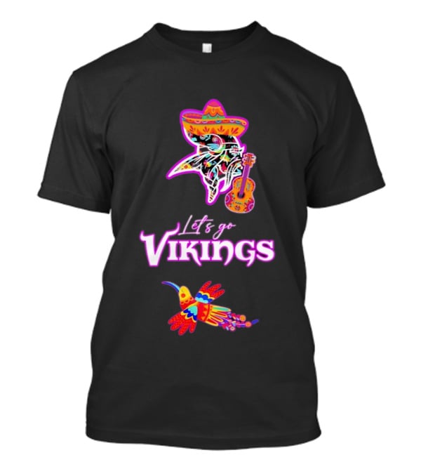 Let's Go Vikings Hispanic Heritage Fiesta Mexican Folk Sombrero Guitar Hummingbird T-Shirt
