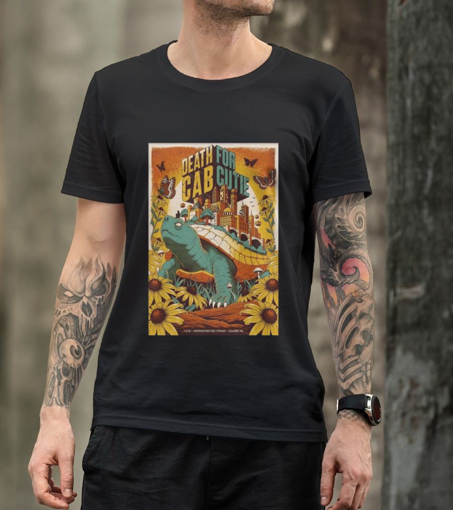 Death Cab For Cutie Merriweather Post Pavilion 7 21 2026 Columbia MD Art Butterflies Turtle Sunflowers T-Shirt