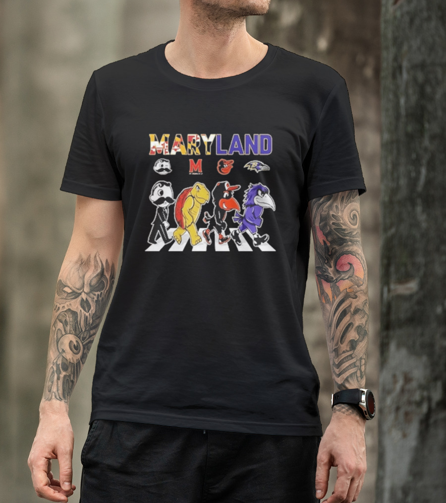 Maryland Sports Mascots Abbey Road Terrapin Oriole Raven Historical Sports Teams T-Shirt