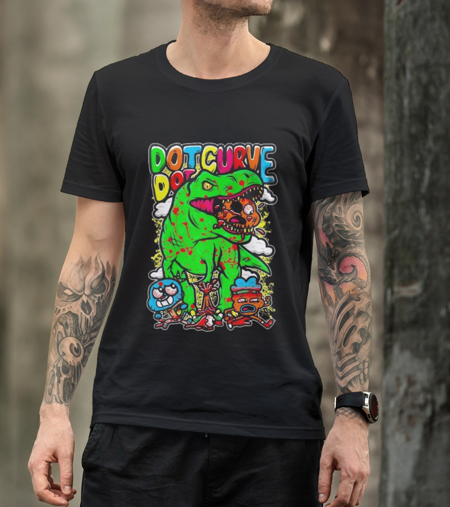 Dot Dot Curve Gumballs Gone Rawr Dinosaur Cartoon Clouds T-Shirt