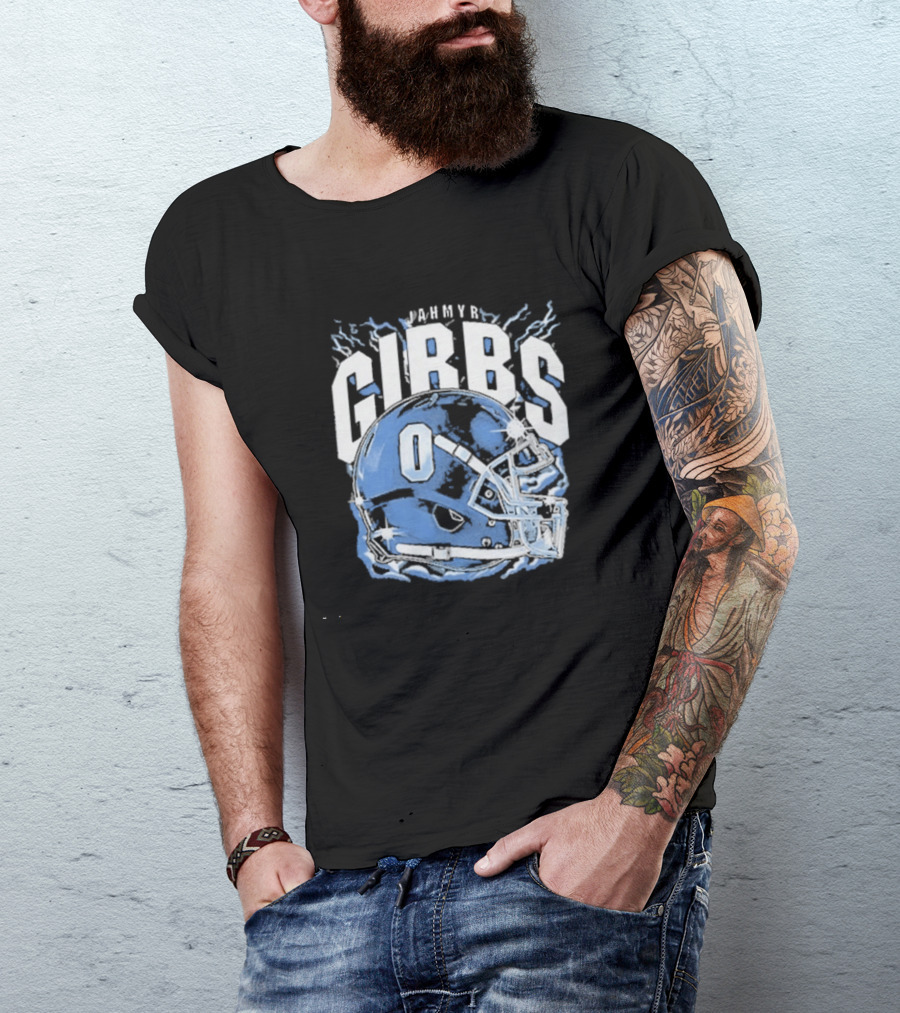 Jahmyr Gibbs Detroit Football Helmet Lions Number 0 T-Shirt