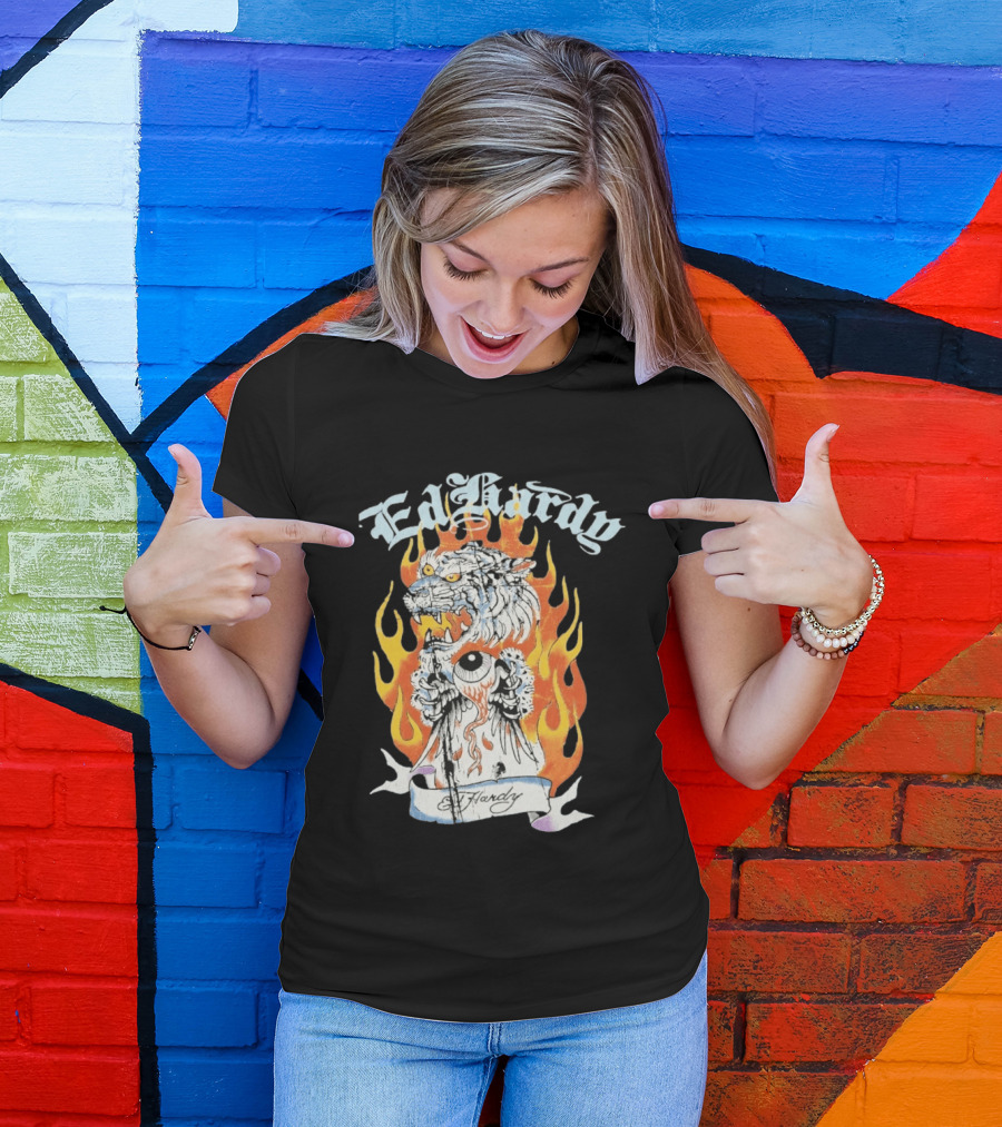 Ed Hardy Flaming Tiger Eyeball Flame Tattoo T-Shirt
