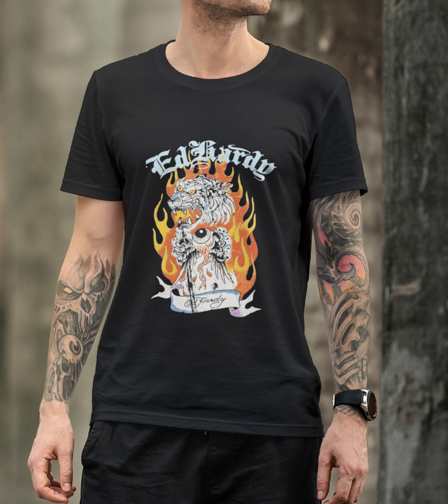 Ed Hardy Flaming Tiger Eyeball Flame Tattoo T-Shirt