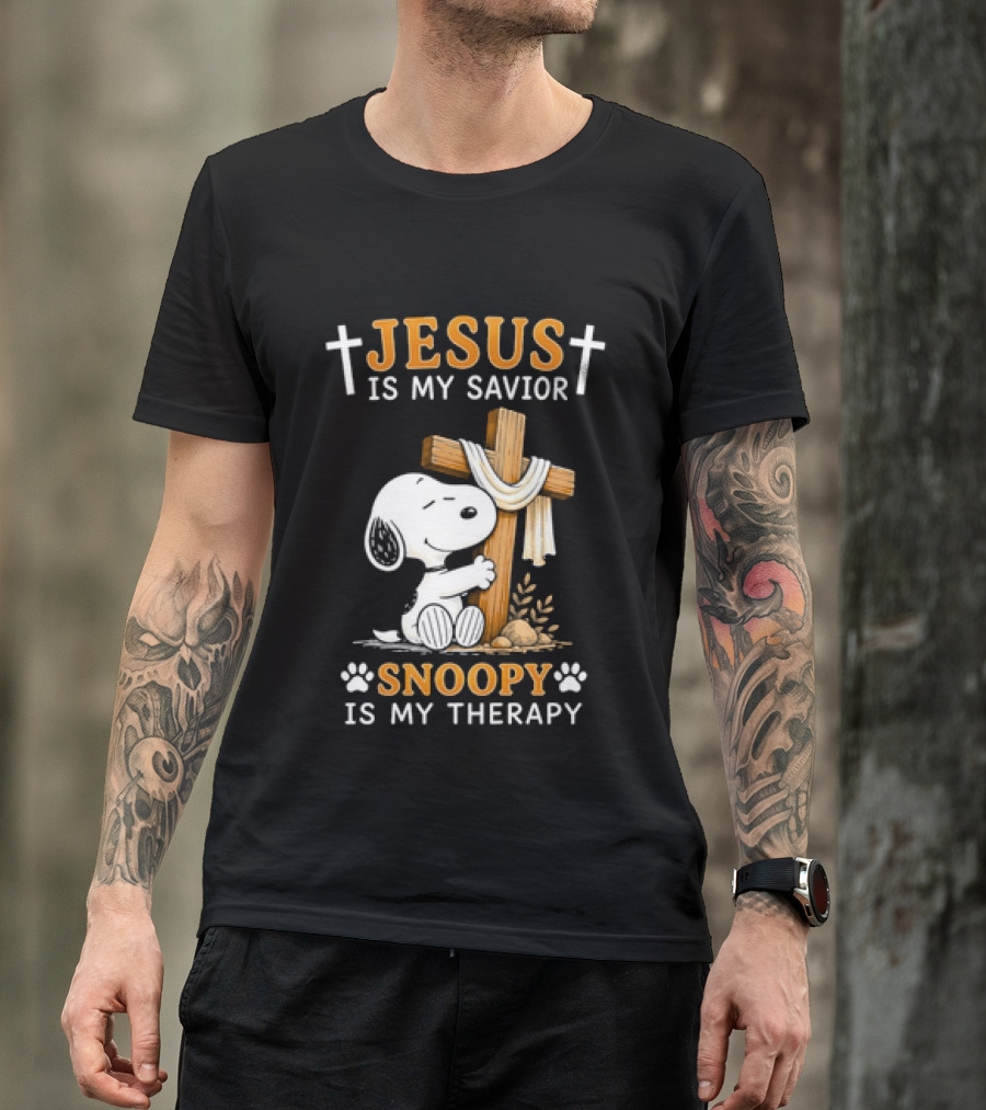 Jesus Is My Savior Snoopy Is My Therapy Cross And Faithful Beagle T-Shirt