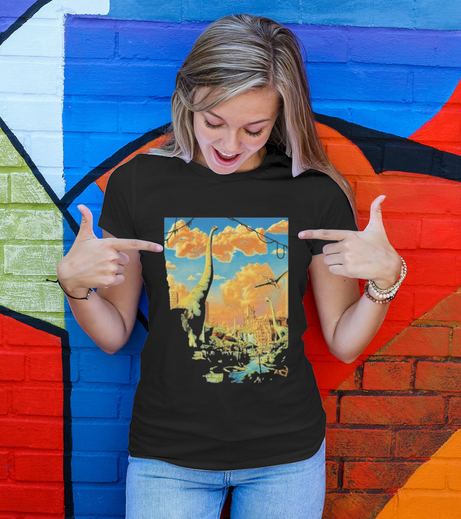 Phish Syracuse NY July 21 2026 St Joseph Health Amphitheatre Dinosaur Cityscape T-Shirt