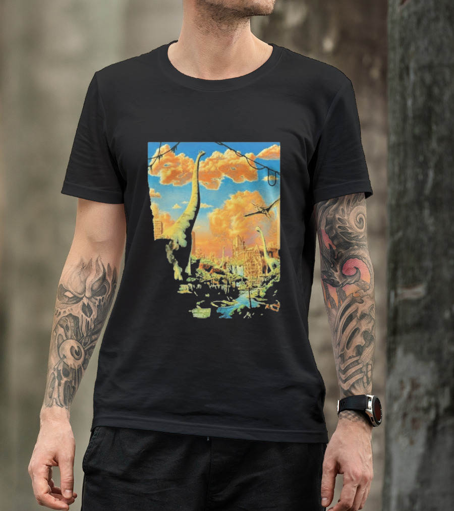 Phish Syracuse NY July 21 2026 St Joseph Health Amphitheatre Dinosaur Cityscape T-Shirt