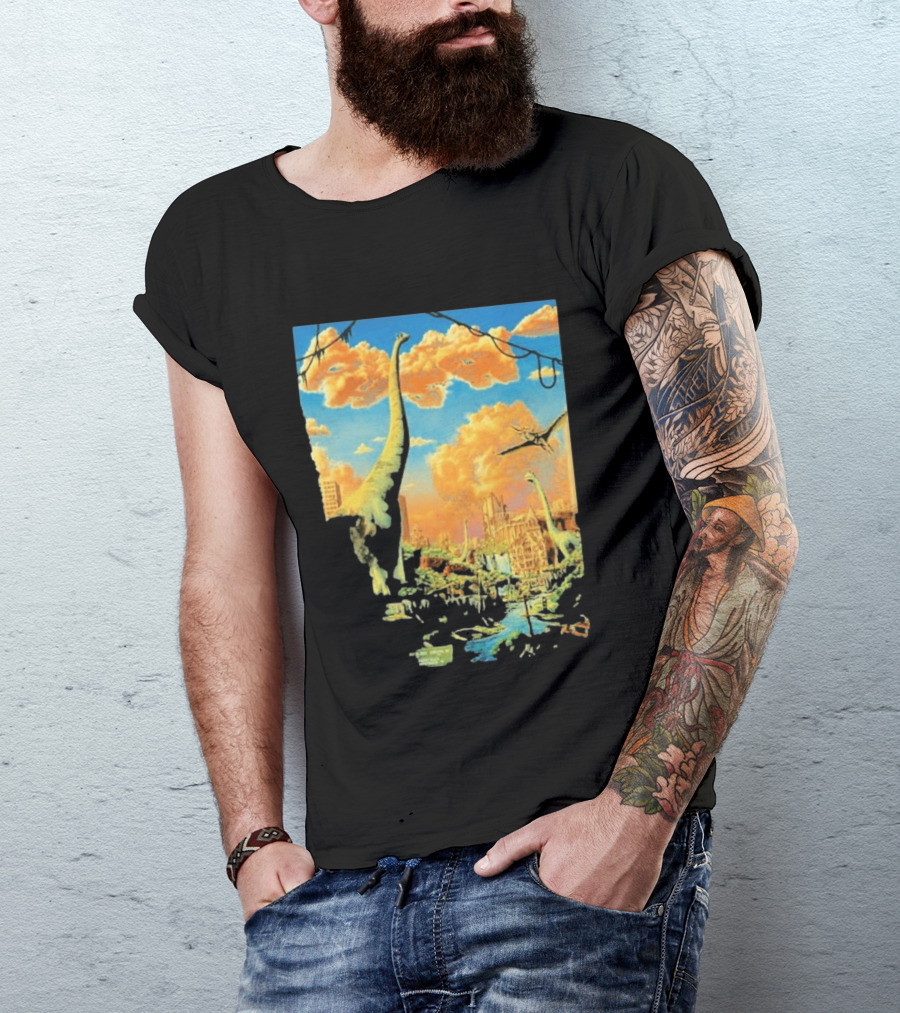 Phish Syracuse NY July 21 2026 St Joseph Health Amphitheatre Dinosaur Cityscape T-Shirt
