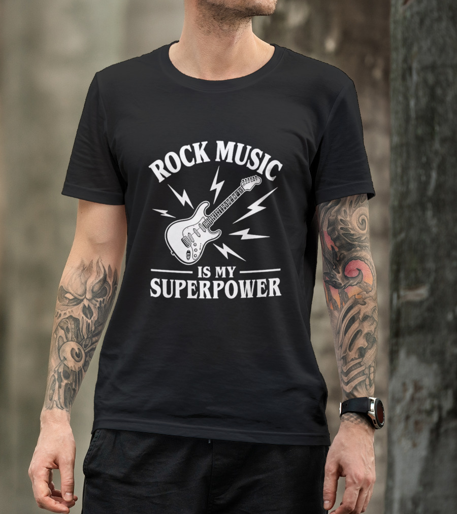 Rock Music Is My Superpower Guitar Electric Lightning T-Shirt
