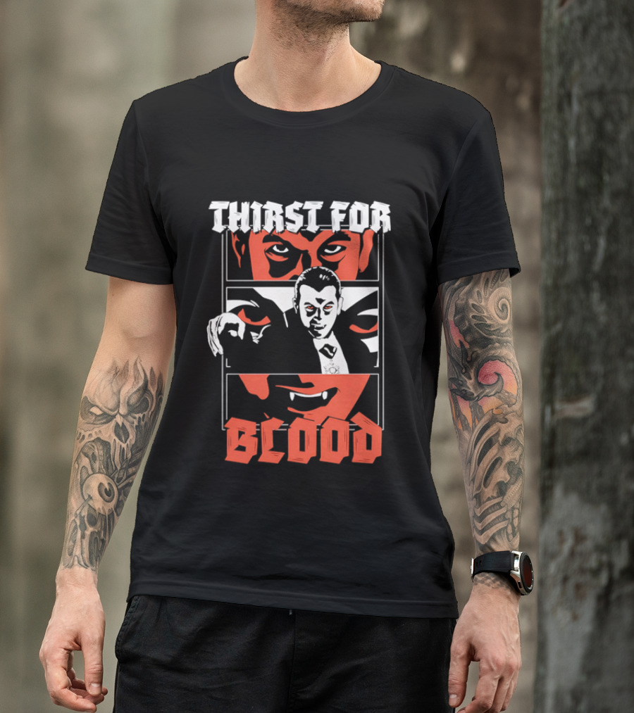 Thirst For Blood Vampire Horror Iconic Red Face T-Shirt