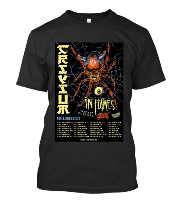 Trivium In Flames Orbit Culture North America 2026 Tour Dates And Cities With Spider T-Shirt
