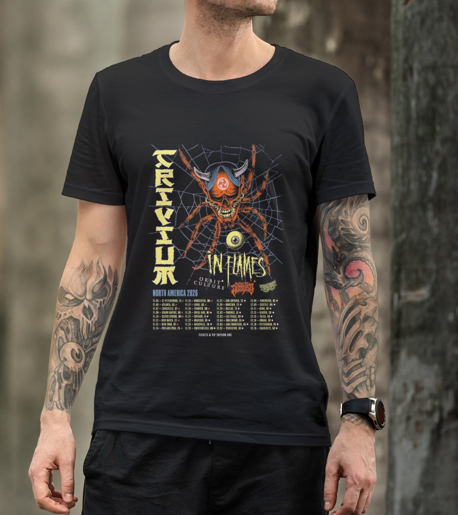 Trivium In Flames Orbit Culture North America 2026 Tour Dates And Cities With Spider T-Shirt