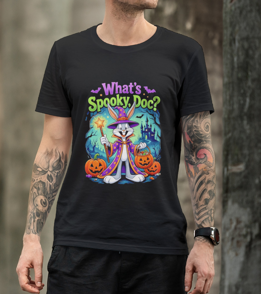 What's Spooky Doc Bugs Bunny Halloween Wizard Costume With Pumpkins T-Shirt
