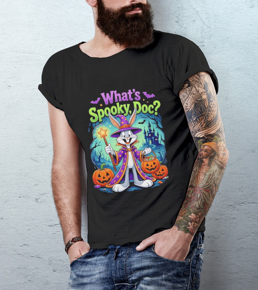 What's Spooky Doc Bugs Bunny Halloween Wizard Costume With Pumpkins T-Shirt
