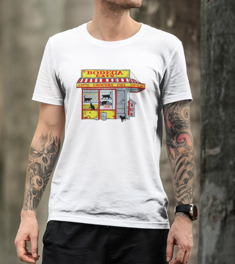 Bodega Cats Grocery Cigs Lotto Coffee Beer Ice ATM T-Shirt