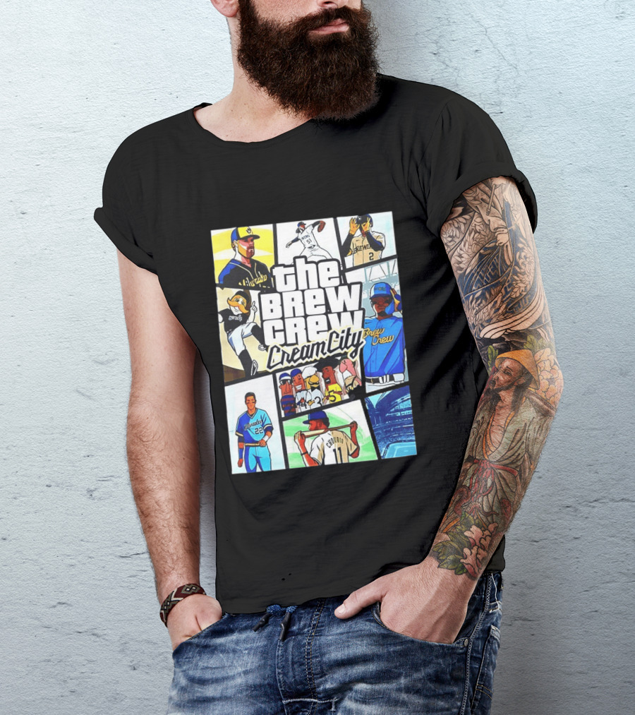 The Brew Crew Cream City Milwaukee Brewers Baseball Players Montage T-Shirt