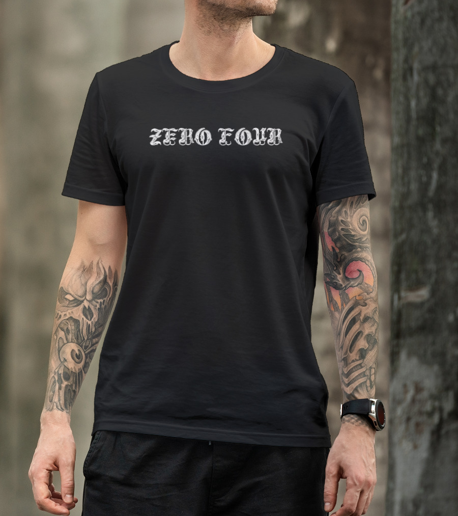 Zero Four Metallic Lettering Black Retro Gothic T-Shirt