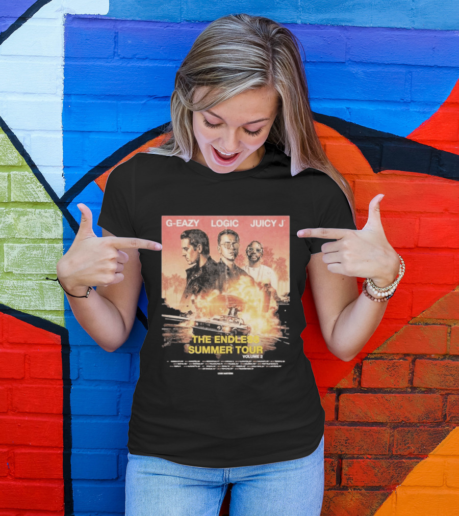 G Eazy Logic Juicy J The Endless Summer Tour Volume 2 2026 Retro Car Palm Trees T-Shirt