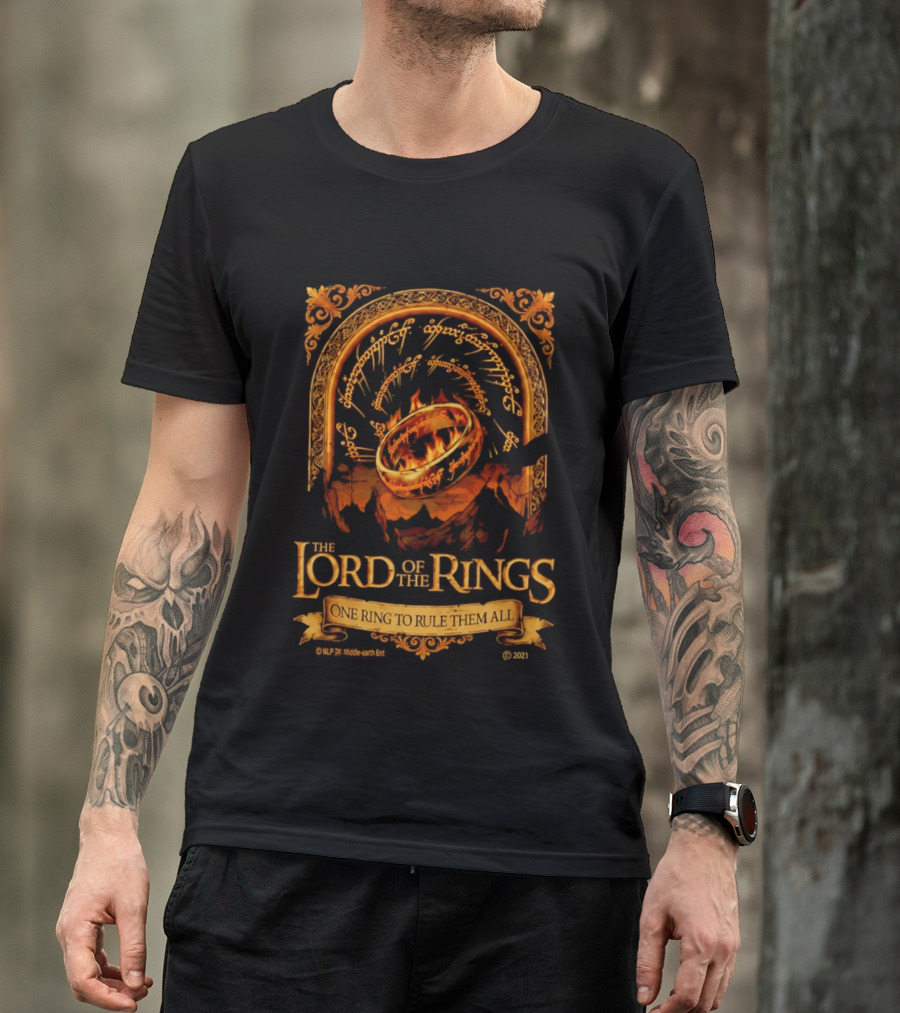 The Lord Of The Rings One Ring To Rule Them All Iconic Inscription And Flaming Ring T-Shirt