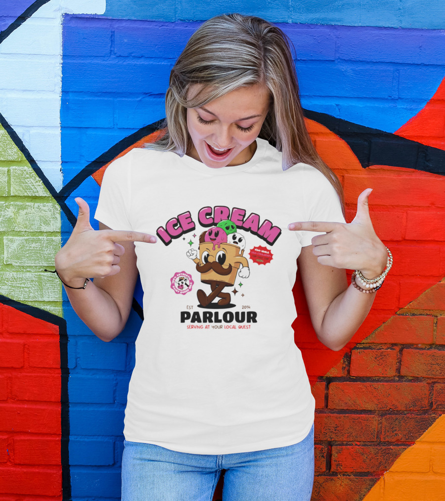Ice Cream Parlour Est 2014 Serving At Your Local Quest Cartoon Characters Fun Scoop Club T-Shirt
