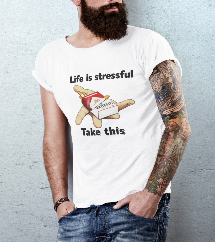 Life Is Stressful Take This Marlboro Cigarette Pack Meme Hand Gesture T-Shirt