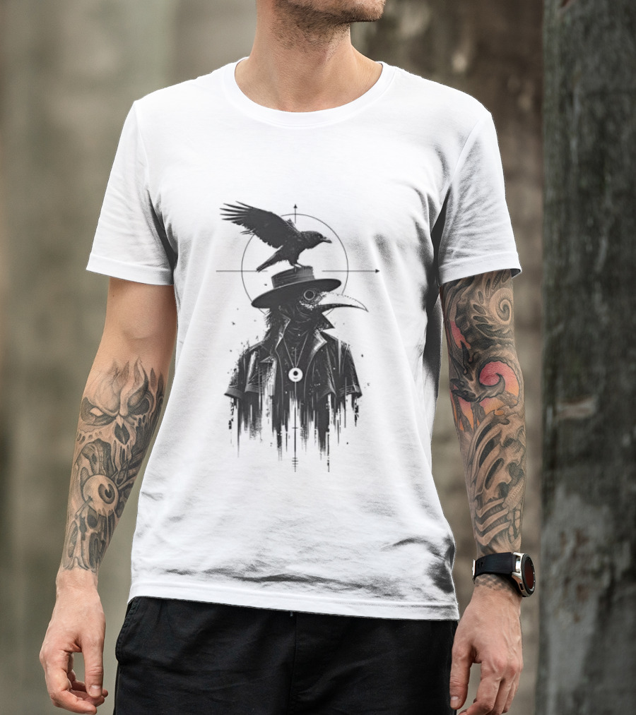 Plague Doctor With Raven Gothic Minimalist Short Sleeve T-Shirt