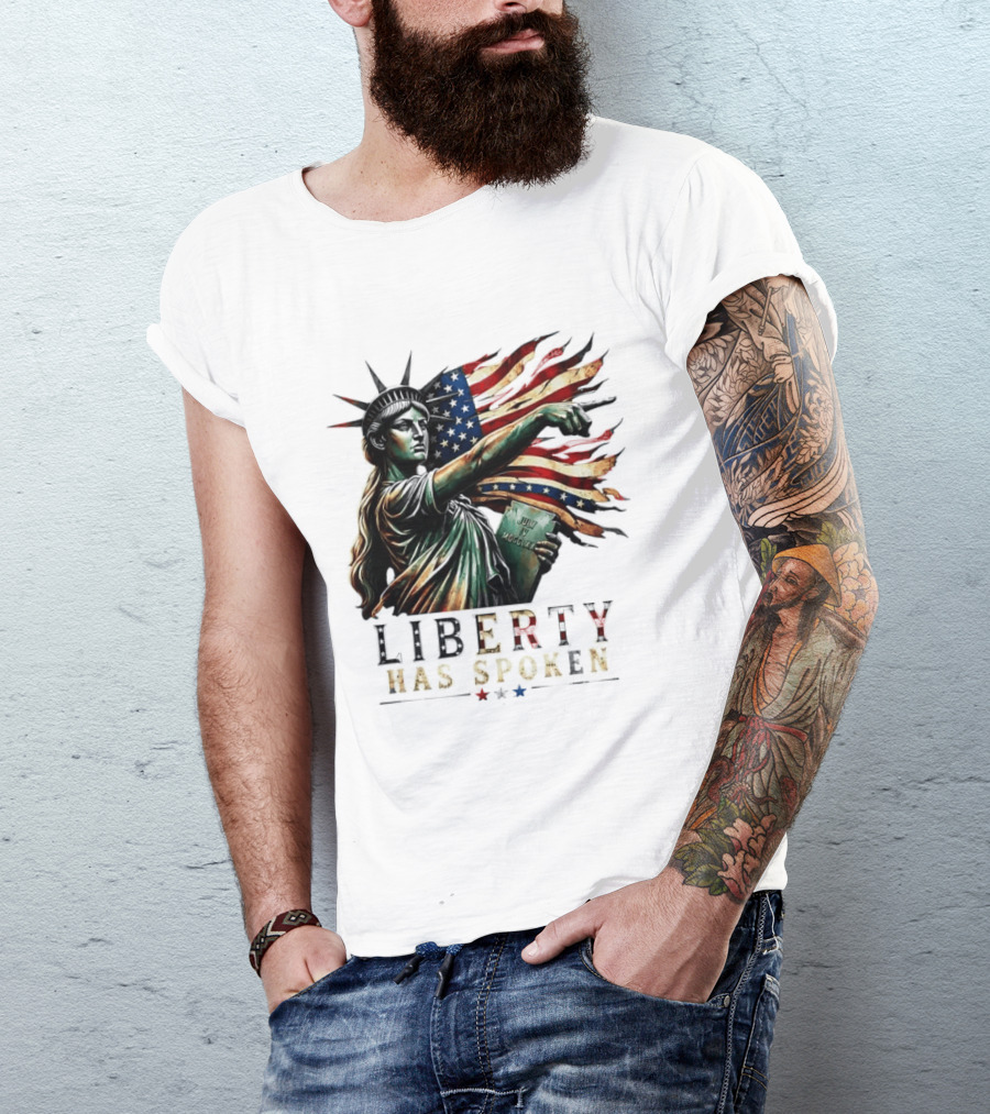 Sophia Cunningham Liberty Has Spoken Statue Of Liberty Pointing July Freedom Flag T-Shirt