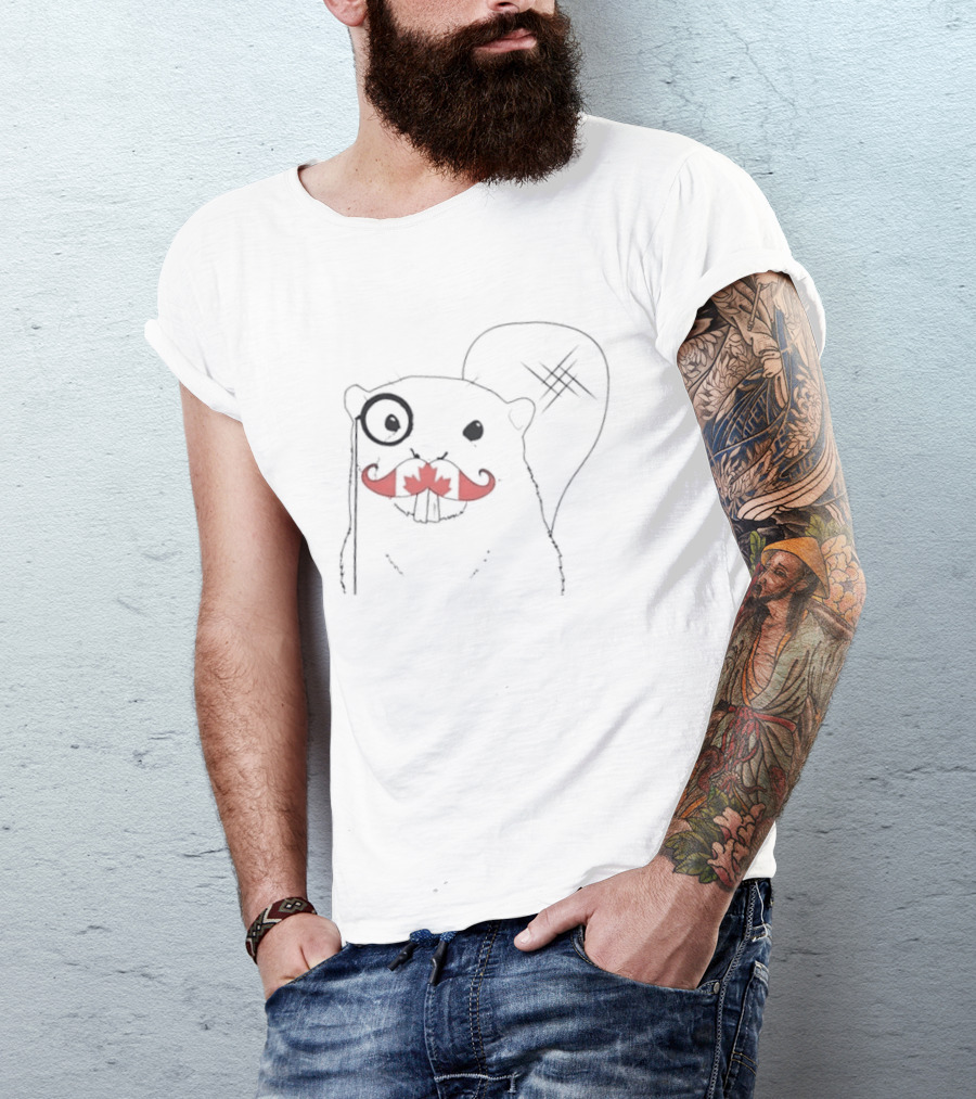 The Dapper Canadian Beaver Mustache Art With Monocle T-Shirt