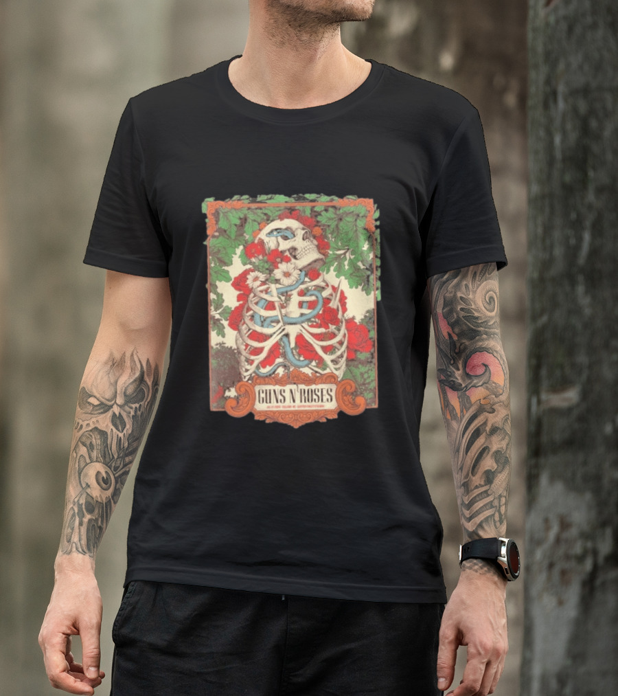 Guns N Roses Raleigh North Carolina 2026 Event Carter Finley Stadium July 23 Skeleton Roses T-Shirt