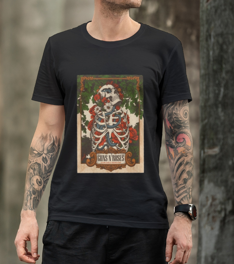 Guns N' Roses Skeleton Roses Raleigh NC 7 23 2026 T-Shirt