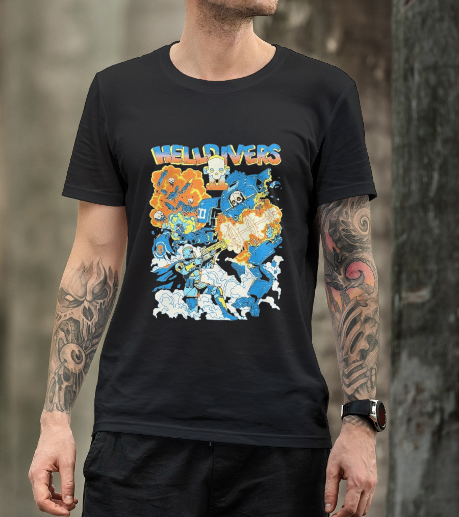 Helldivers 2 Explosive Battle Remember Outpost 32 Retro Skull Warfare T-Shirt