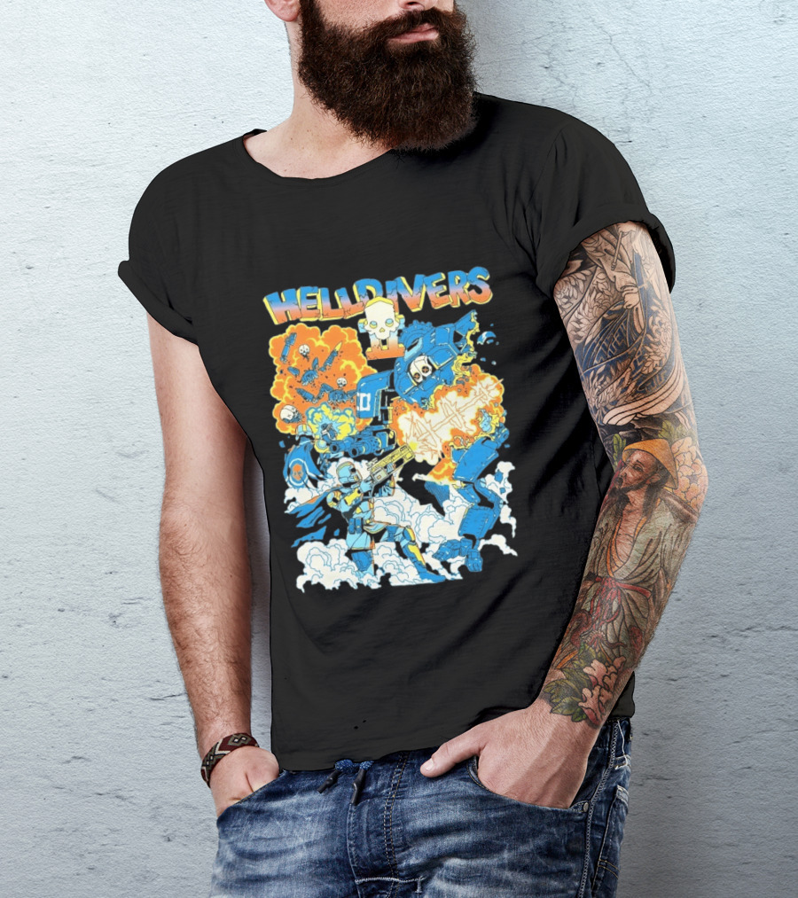 Helldivers 2 Explosive Battle Remember Outpost 32 Retro Skull Warfare T-Shirt