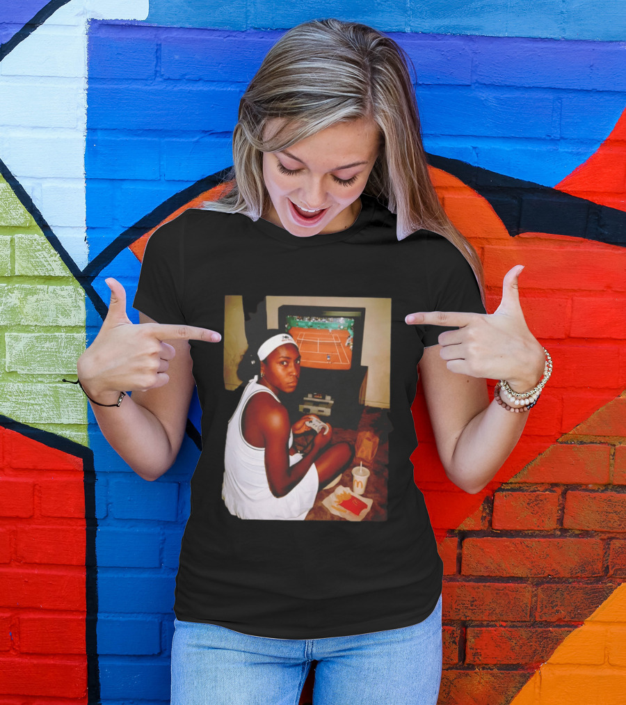 Coco Gauff Playing Retro Tennis Video Game With McDonald's Snacks T-Shirt