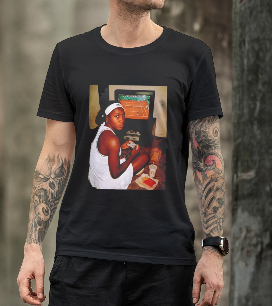 Coco Gauff Playing Retro Tennis Video Game With McDonald's Snacks T-Shirt