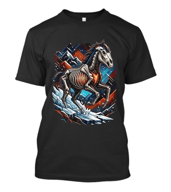 Denver Broncos Runs In My Blood Skeleton Horse And Mountains T-Shirt
