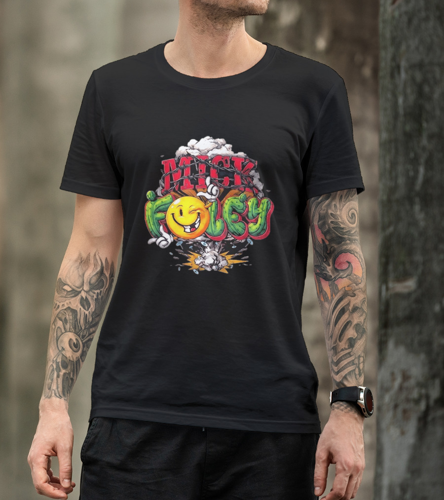 Mick Foley Smiley Explosion Barbed Wire T-Shirt