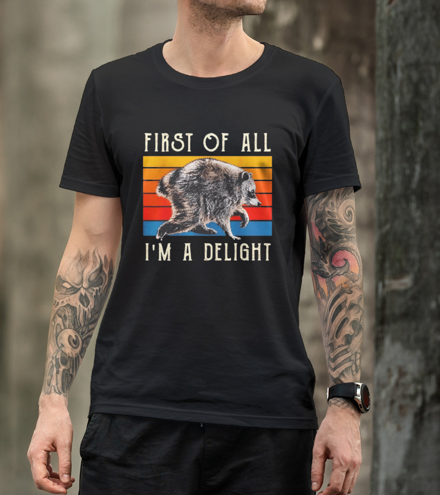Jimothy Raccoon First Of All I'm A Delight Famous Seattle Trash Panda Colorful Stripes T-Shirt