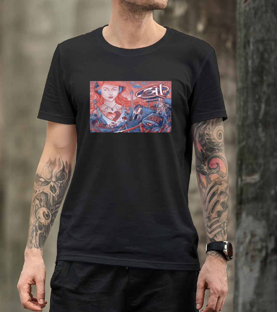 311 Darien Lake 7 20 Buffalo NY Art With Drum And Redhead Listening T-Shirt